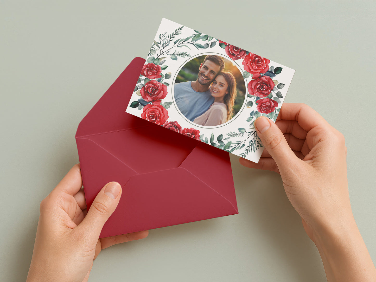 Romantische Rosen Einladung – Elegante Hochzeitseinladung mit Foto & klassischem Design - Individuelle Einladung