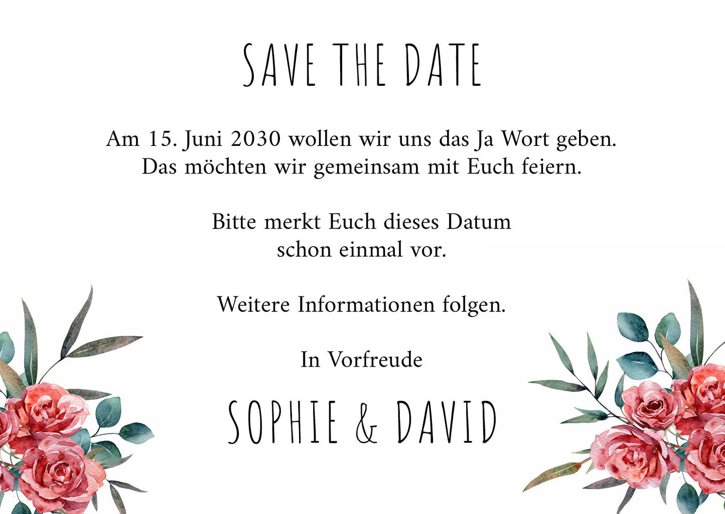 Save the Date Karten: Romantische Rosen mit Foto
