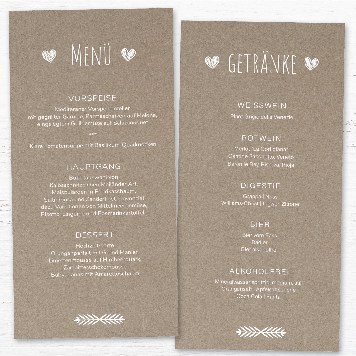 Menükarten: Rustikal mit Herz
