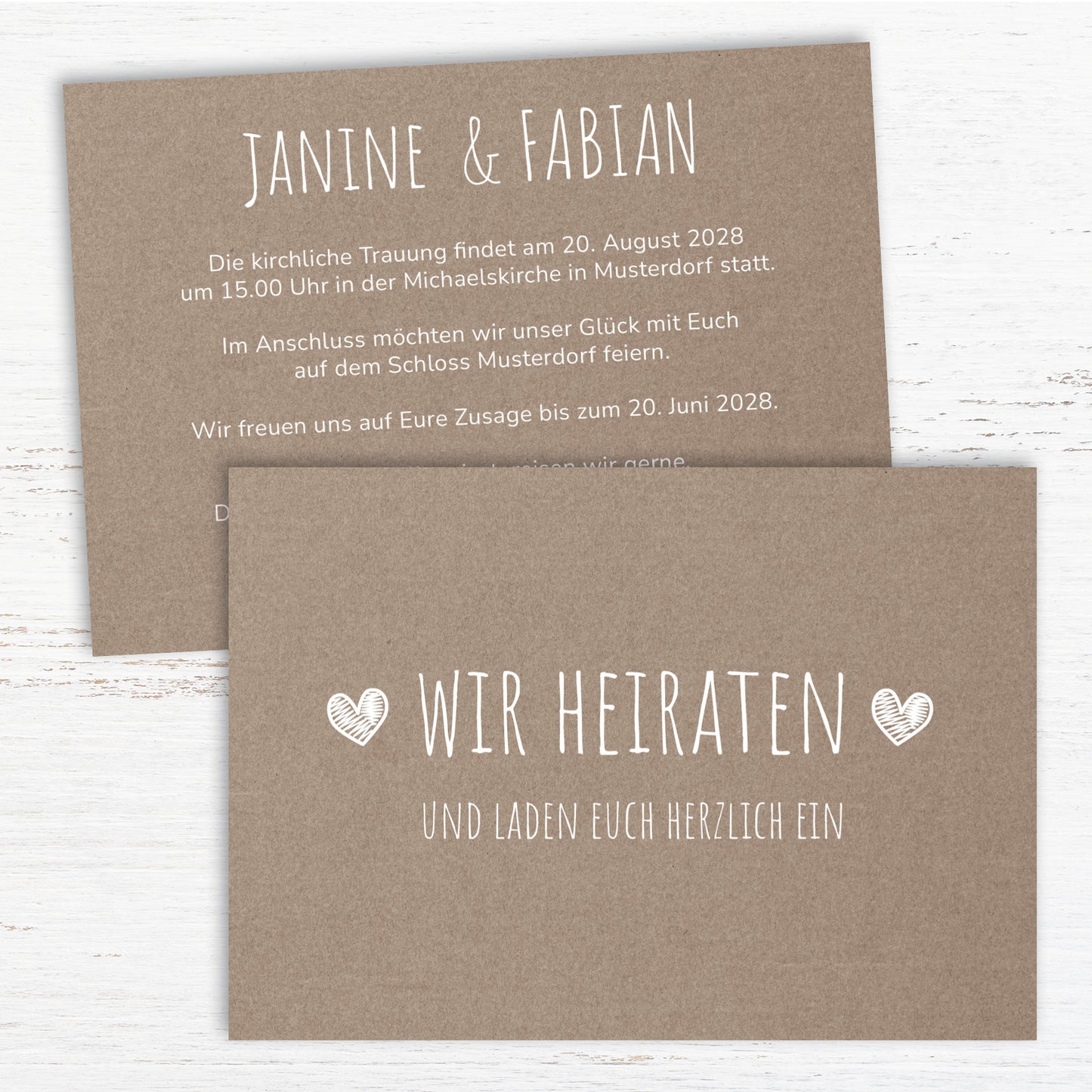 Einladung zur Hochzeit: Rustikal mit Herz - Postkarte