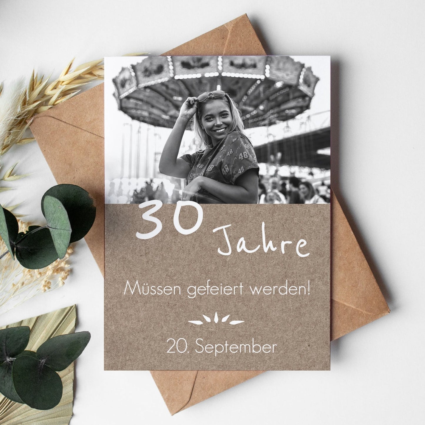 Rustikale Einladung zum 30. Geburtstag mit Foto