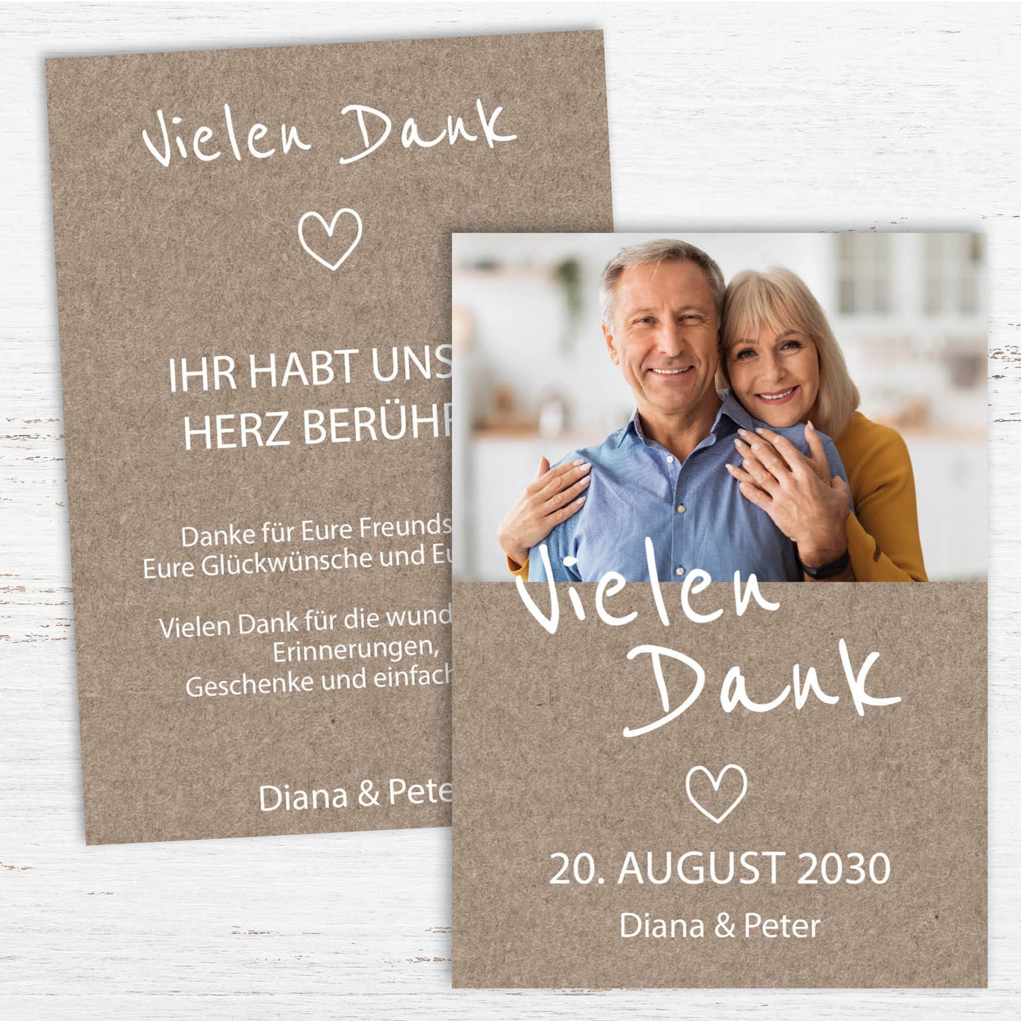 Danksagungskarte Silberne Hochzeit – Rustikale Dankeskarte mit Foto