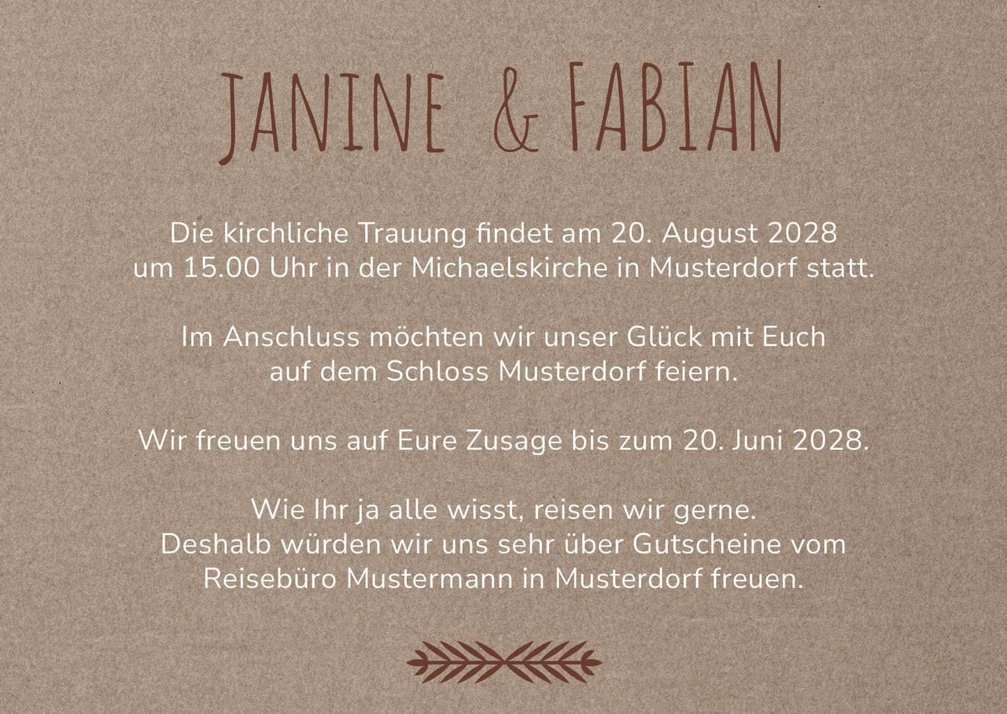 Einladung zur Hochzeit: Rustikal braun - Postkarte