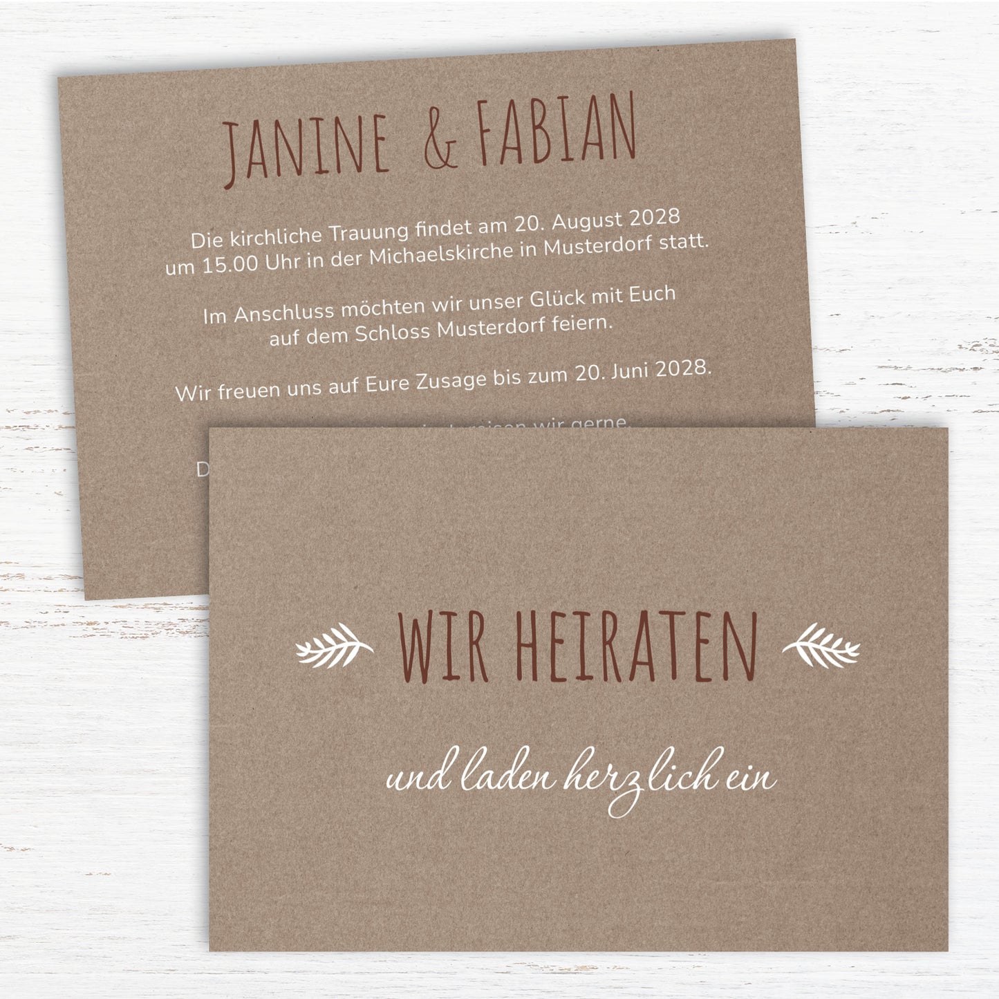 Einladung zur Hochzeit: Rustikal braun - Postkarte