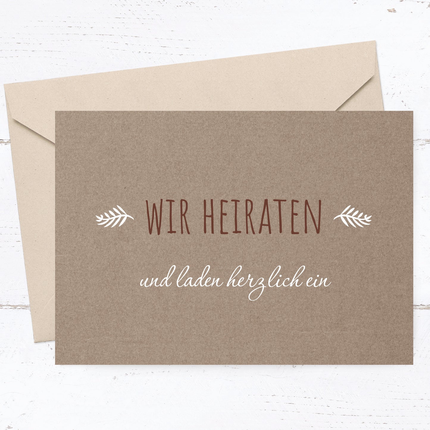 Einladung zur Hochzeit: Rustikal braun - Postkarte
