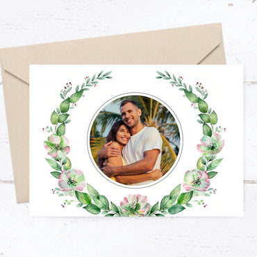 Save the Date Karten: Zarte Blüten mit Foto