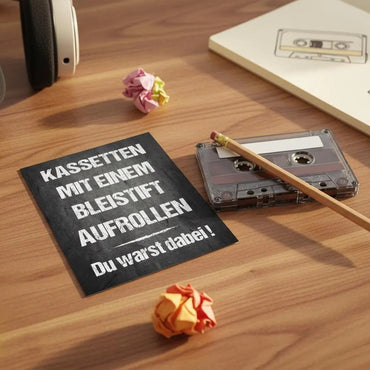 Glückwunsch Postkarte – Lustige Retro Geburtstagskarte Kassetten aufrollen DIN A6
