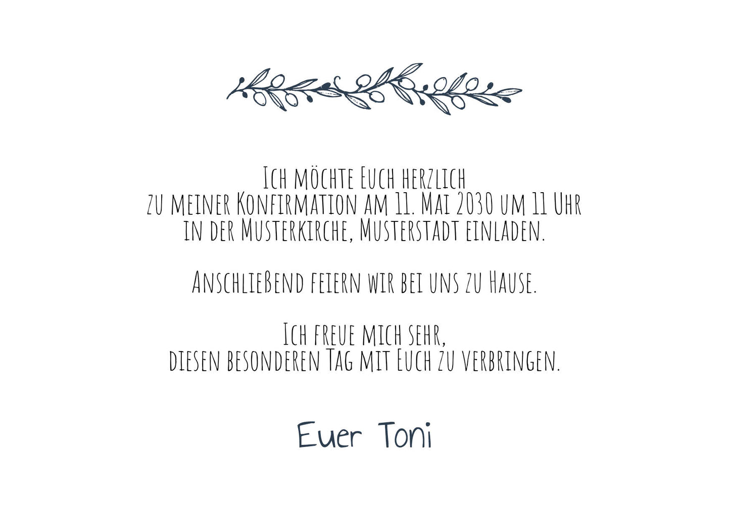 Einladung Konfirmation – Elegante Einladungskarte Postkarte Olivenzweig weiß