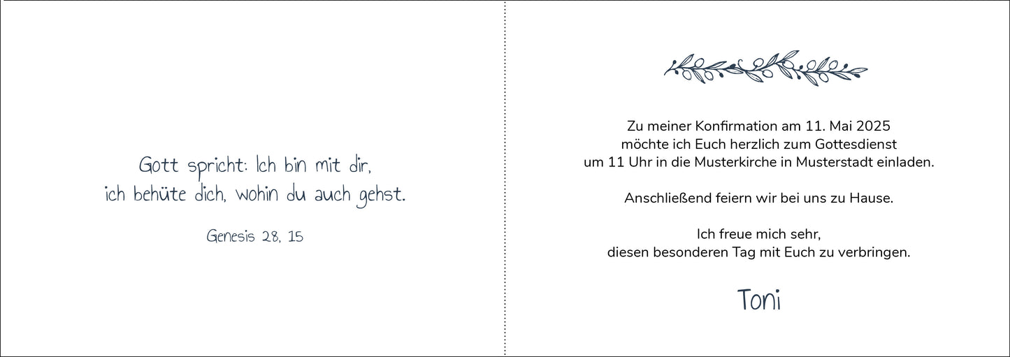 Einladung zur Konfirmation: Olivenzweig weiß