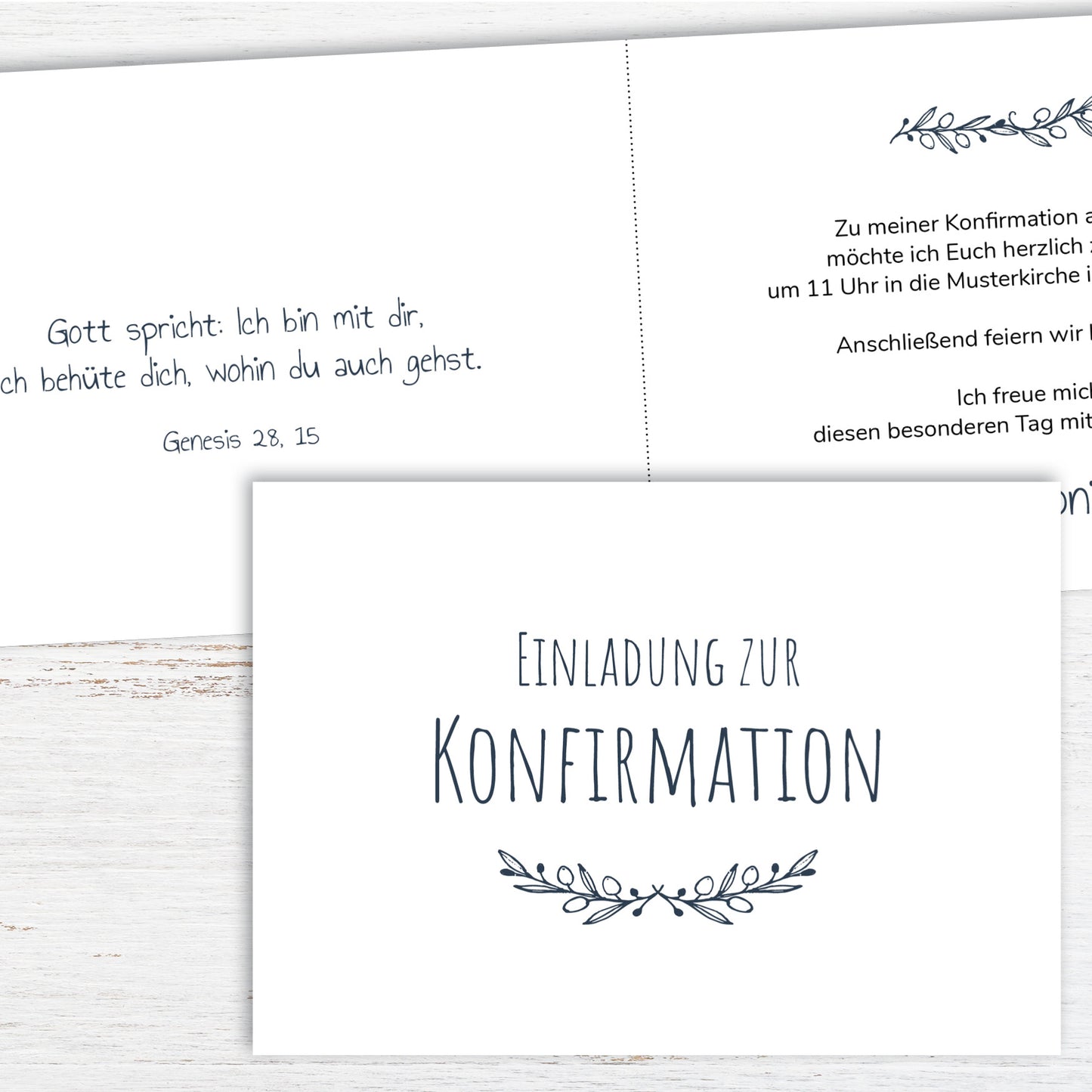 Einladung zur Konfirmation: Olivenzweig weiß