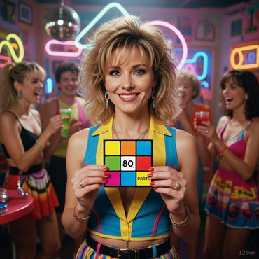 80er Jahre Party Einladung – Retro Party Einladung mit Zauberwürfel Design