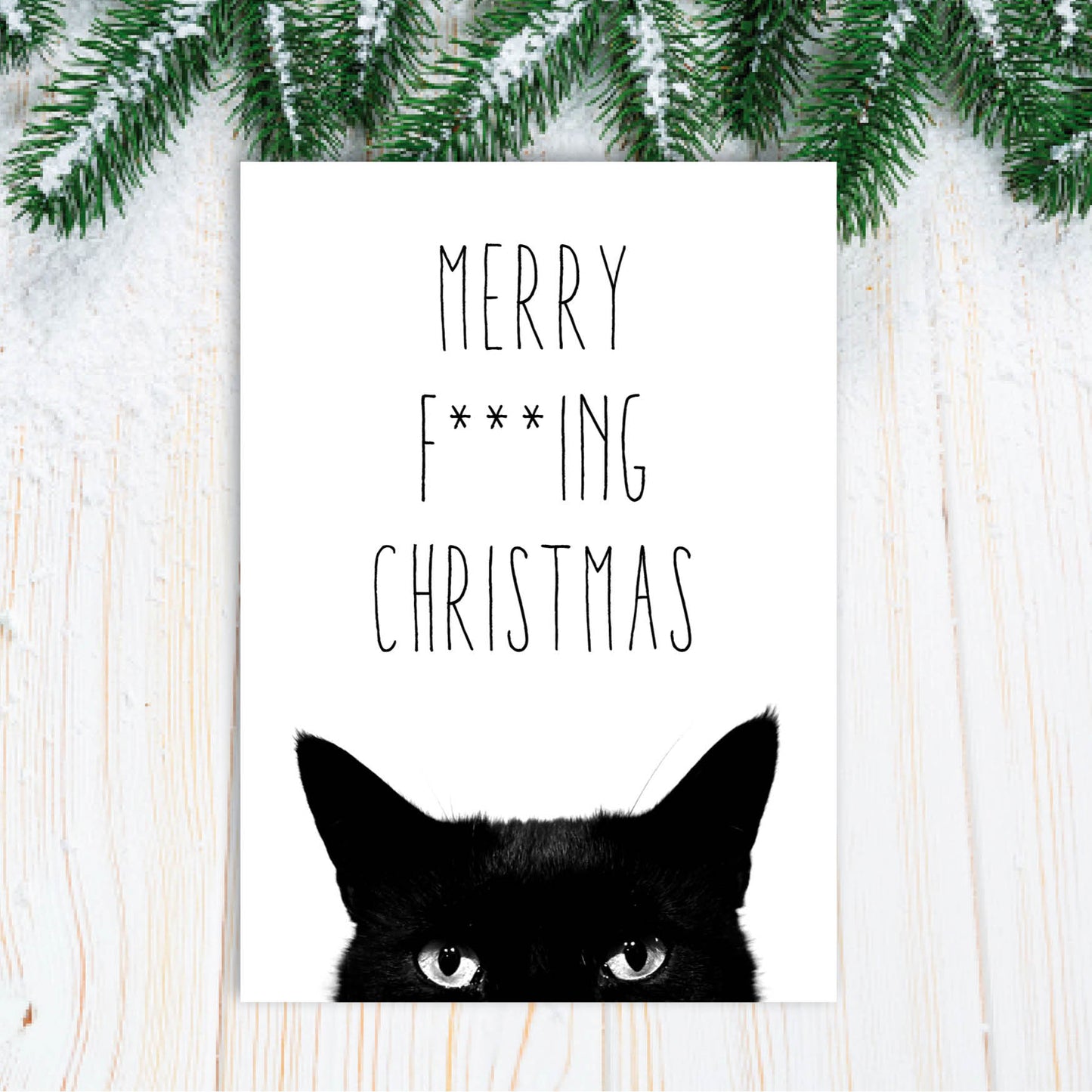 Weihnachts-Grußkarte: Merry F***ing Christmas – die Weihnachtskarte mit Katze