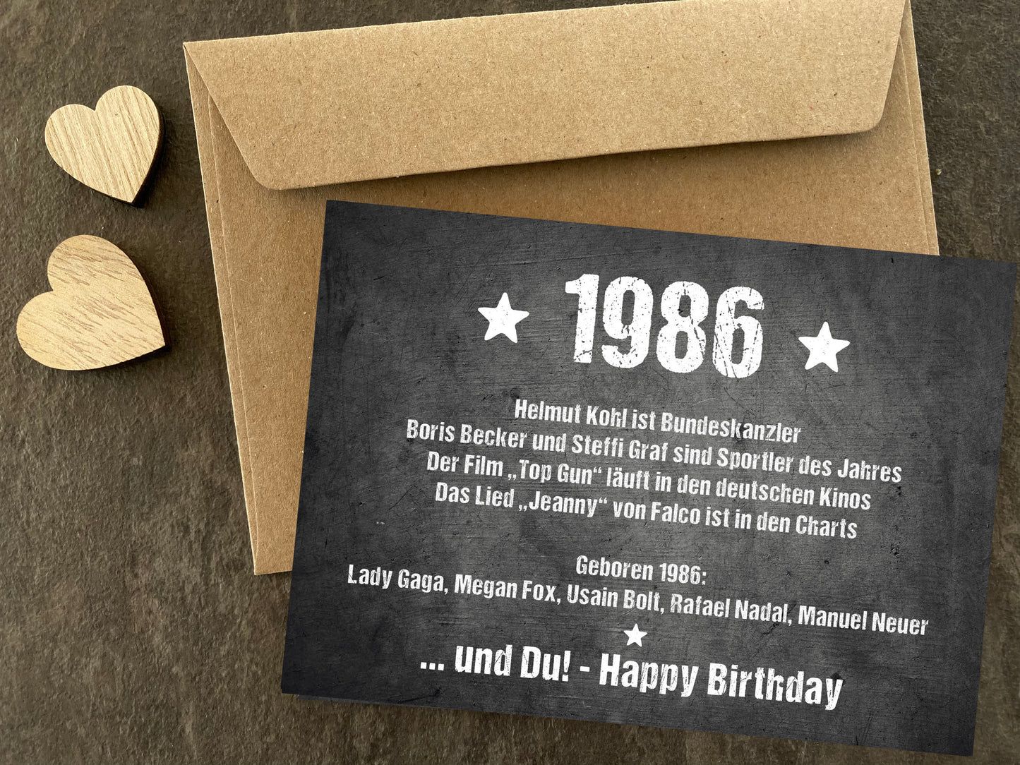 Glückwunsch Postkarte zum 40. Geburtstag – Ereignisse aus 1986