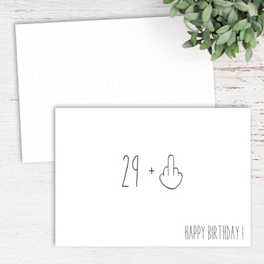 Glückwunsch - Postkarte: 29 + Mittelfinger