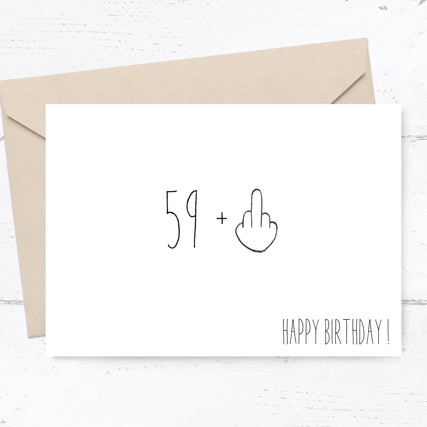 Glückwunsch - Postkarte: 59 + Mittelfinger