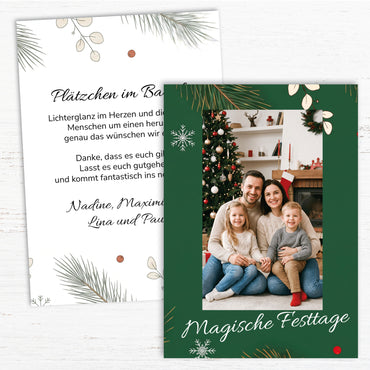 Weihnachtskarte personalisiert – „Magische Momente“ mit Foto grün