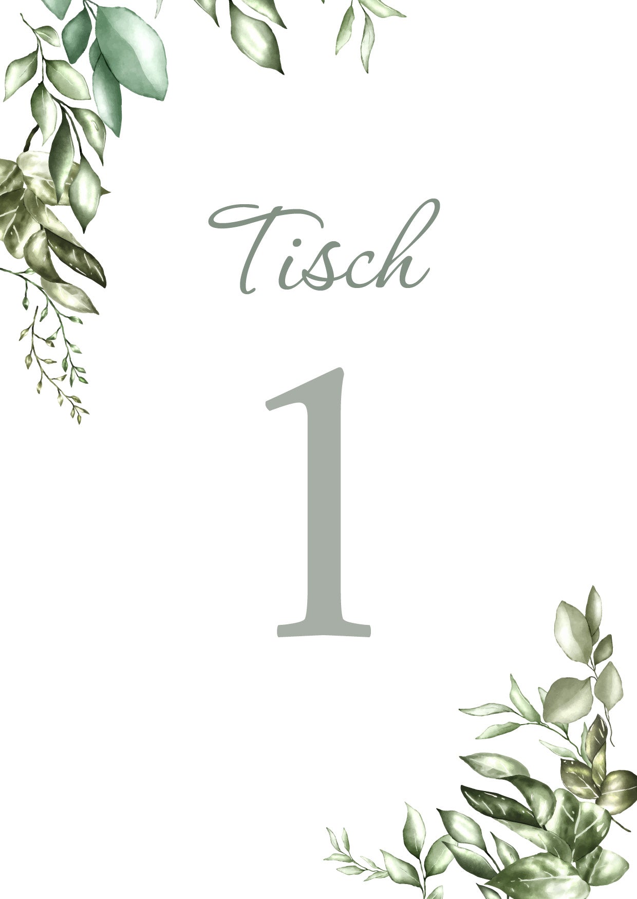 Tischkarten Hochzeit „Greenery“ – Tischnummern passend zum Sitzplan