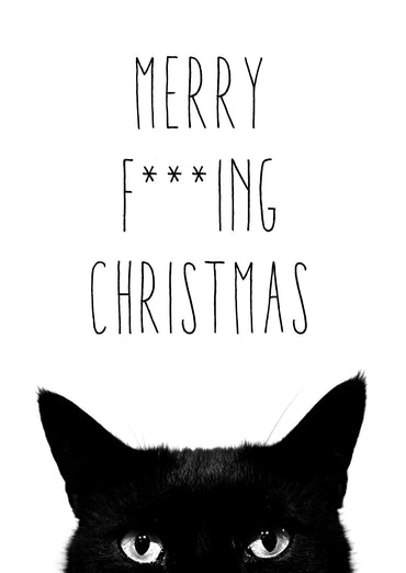 Weihnachts-Grußkarte: Merry F***ing Christmas – die Weihnachtskarte mit Katze