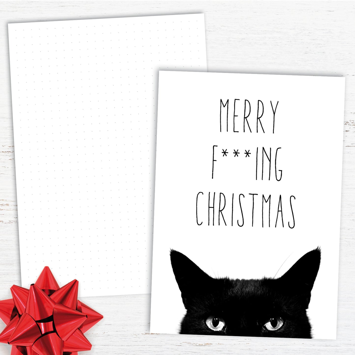 Weihnachts-Grußkarte: Merry F***ing Christmas – die Weihnachtskarte mit Katze