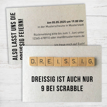 DREISSIG ist auch nur 9 bei Scrabble - Einladung zum 30. Geburtstag Individuelle Einladung