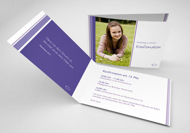 Einladung zur Konfirmation: Streifenmuster violett Individuelle Einladung