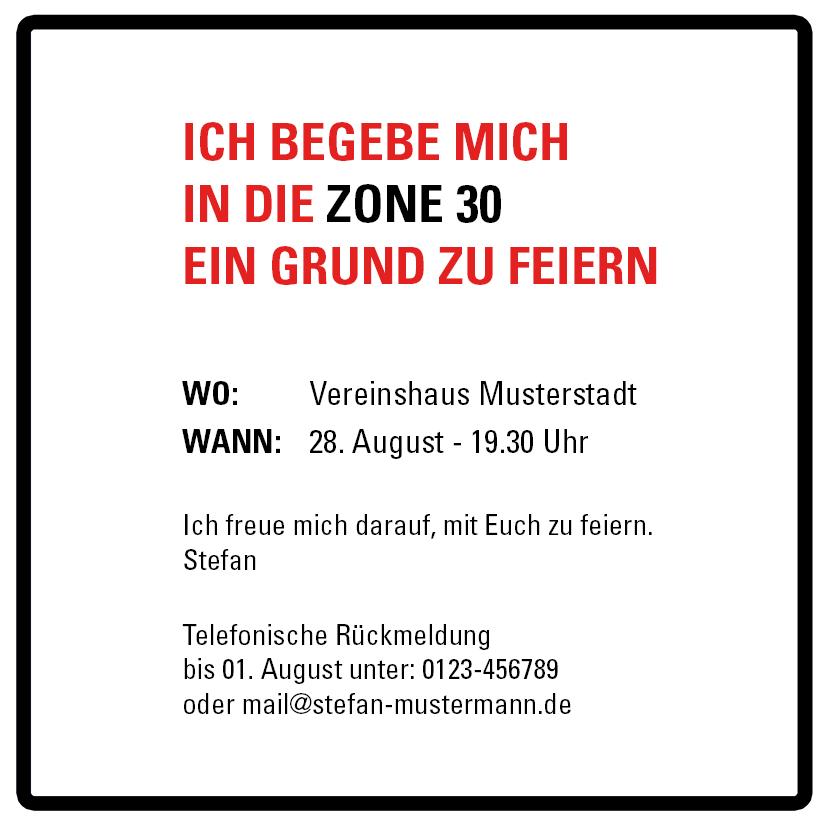 Einladung zum 30. Geburtstag: Verkehrsschild 30 Zone Individuelle Einladung