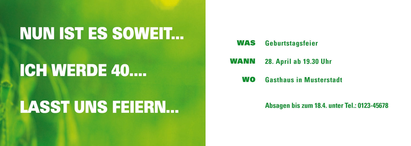 Einladung zum 40. Geburtstag: Zahl 40 mit Foto - Individuelle Einladung