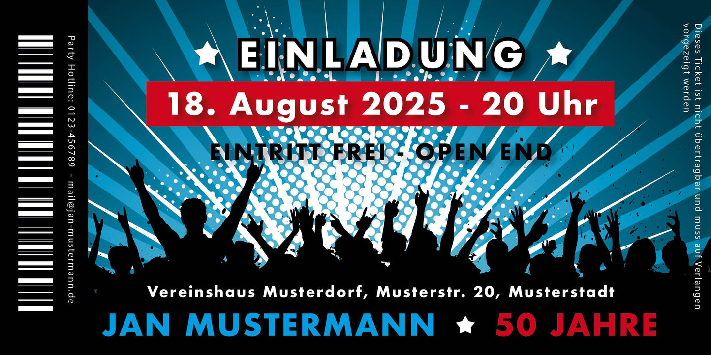 Einladung zum 50. Geburtstag: Ticket Individuelle Einladung