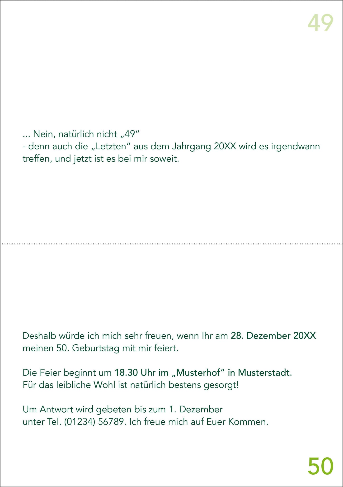 Einladung zum 50. Geburtstag: Zweites mal 49 werden... Individuelle Einladung