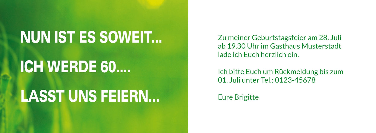 Einladung zum 60. Geburtstag: Zahl 60 mit Foto Individuelle Einladung