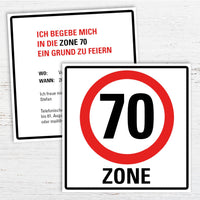 Einladung zum 70. Geburtstag: Verkehrsschild 70 Zone Individuelle Einladung