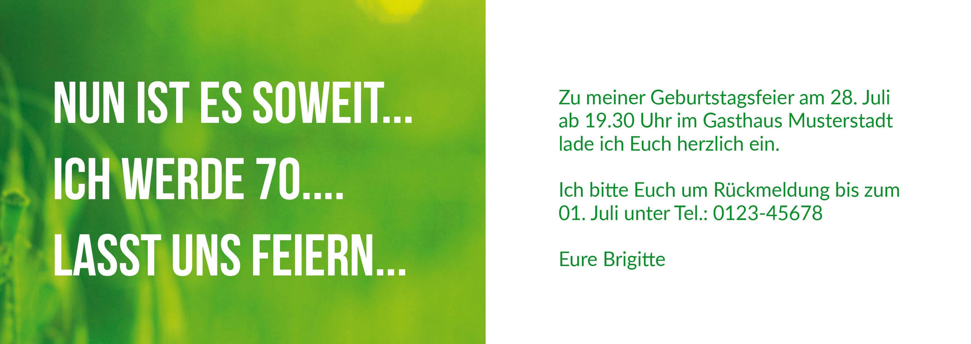 Einladung zum 70. Geburtstag: Zahl 70 mit Foto Individuelle Einladung