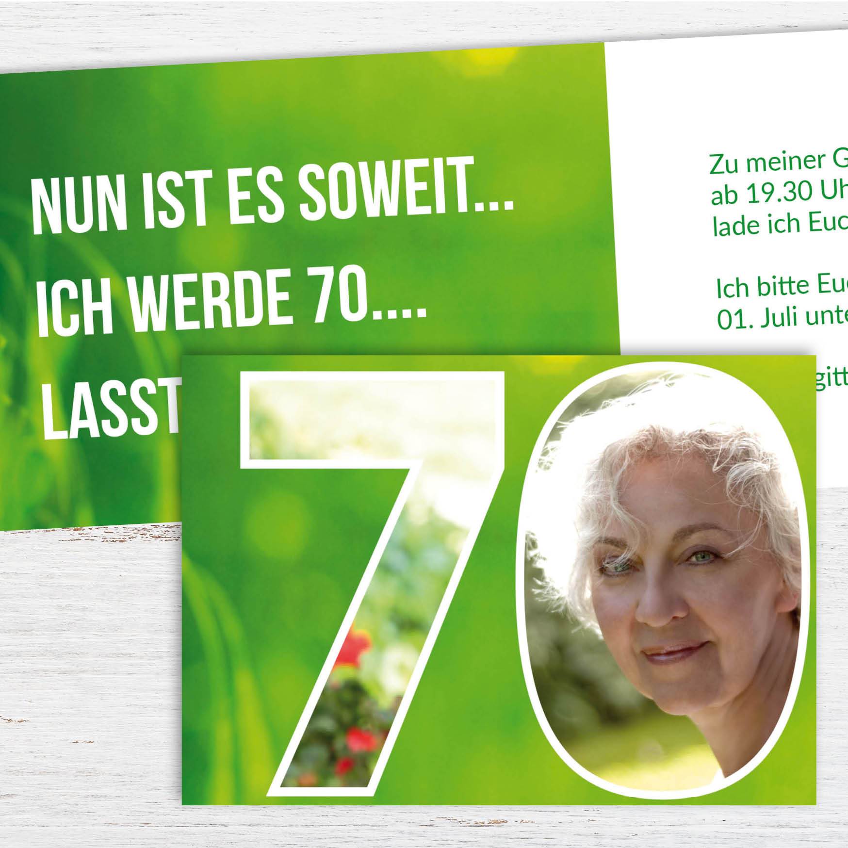 Einladung zum 70. Geburtstag: Zahl 70 mit Foto Individuelle Einladung