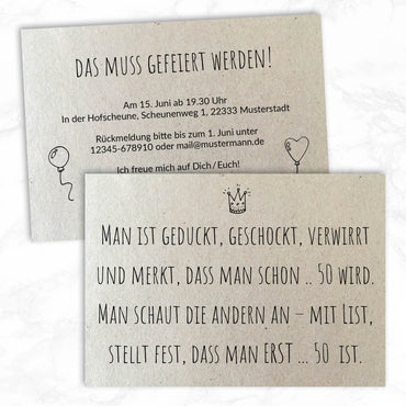 Einladung zum Geburtstag: Man ist geduckt, geschockt, verwirrt und merkt, dass man schon .. 50 wird. Individuelle Einladung