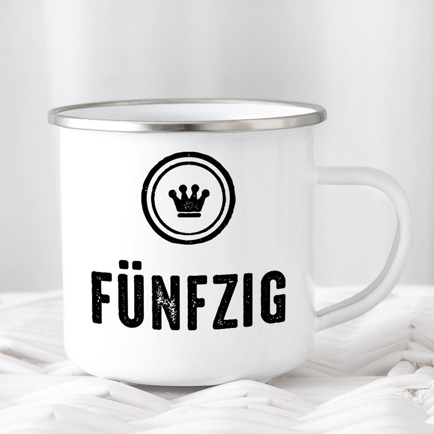 Emaille Tasse "Fünfzig" - Individuelle Einladung