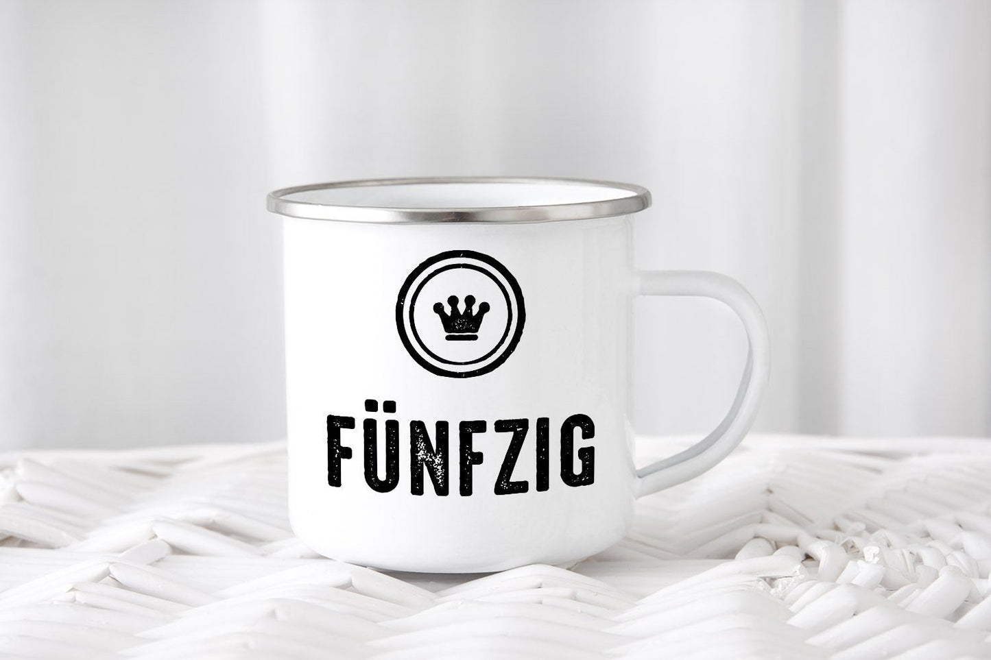 Emaille Tasse "Fünfzig" - Individuelle Einladung