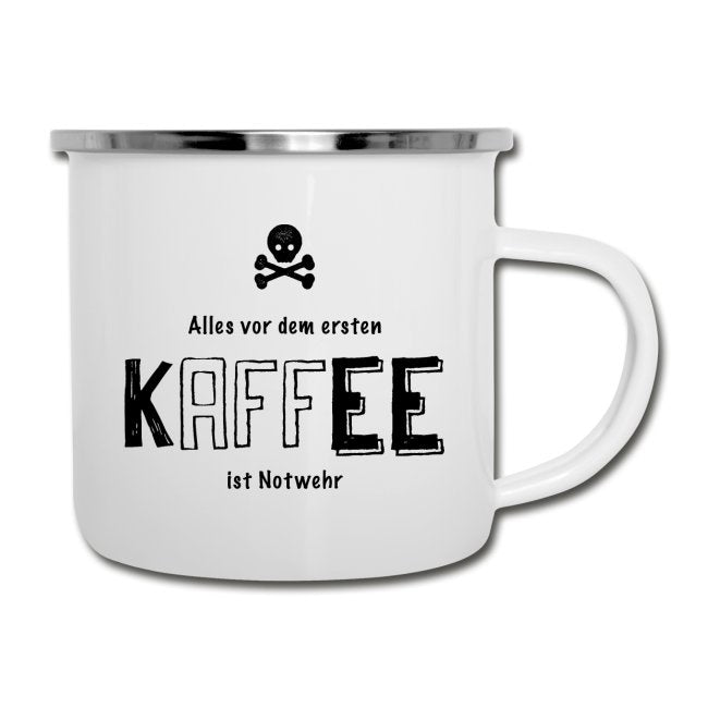 Emaille Tasse "Kaffee - Notwehr" - Individuelle Einladung