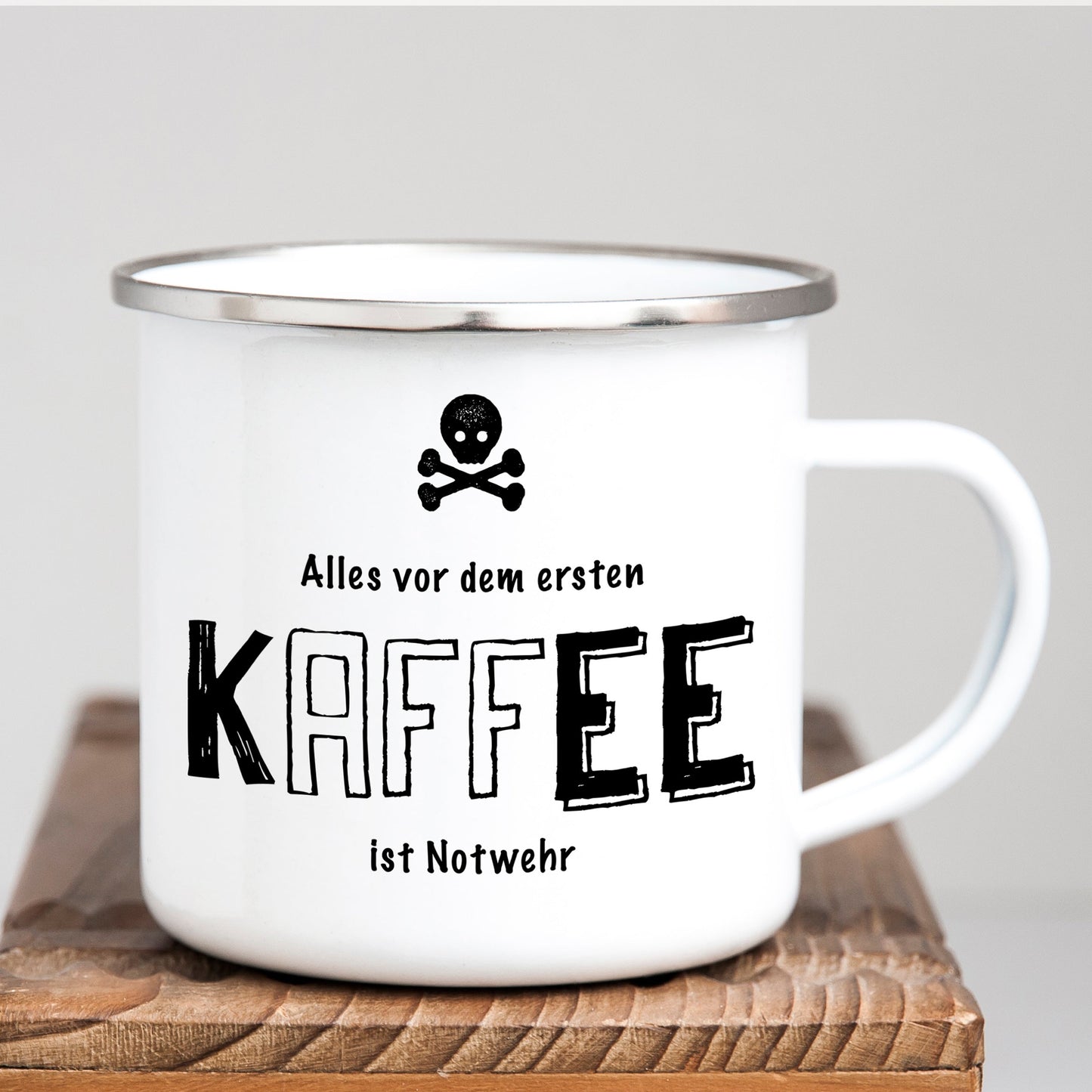 Emaille Tasse "Kaffee - Notwehr" - Individuelle Einladung