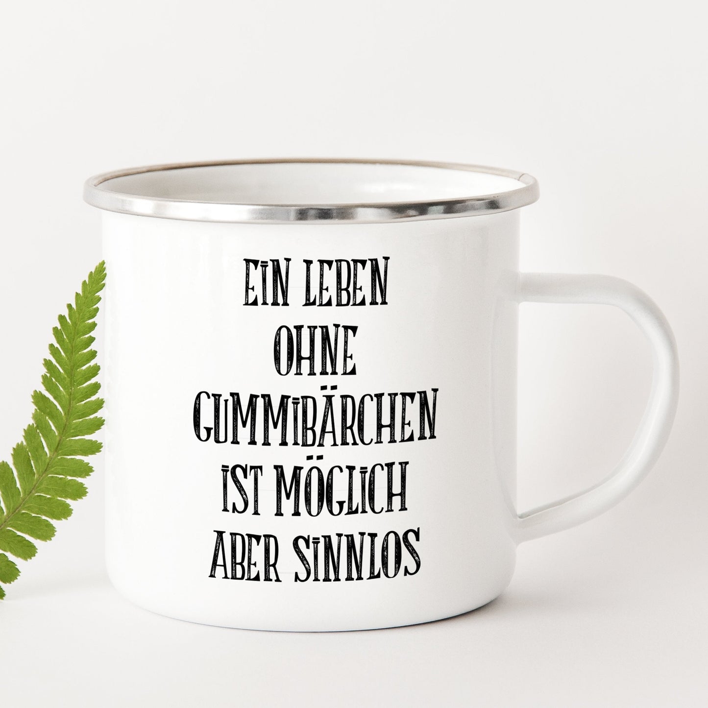 Emaille Tasse "Leben ohne Gummibärchen" - Individuelle Einladung