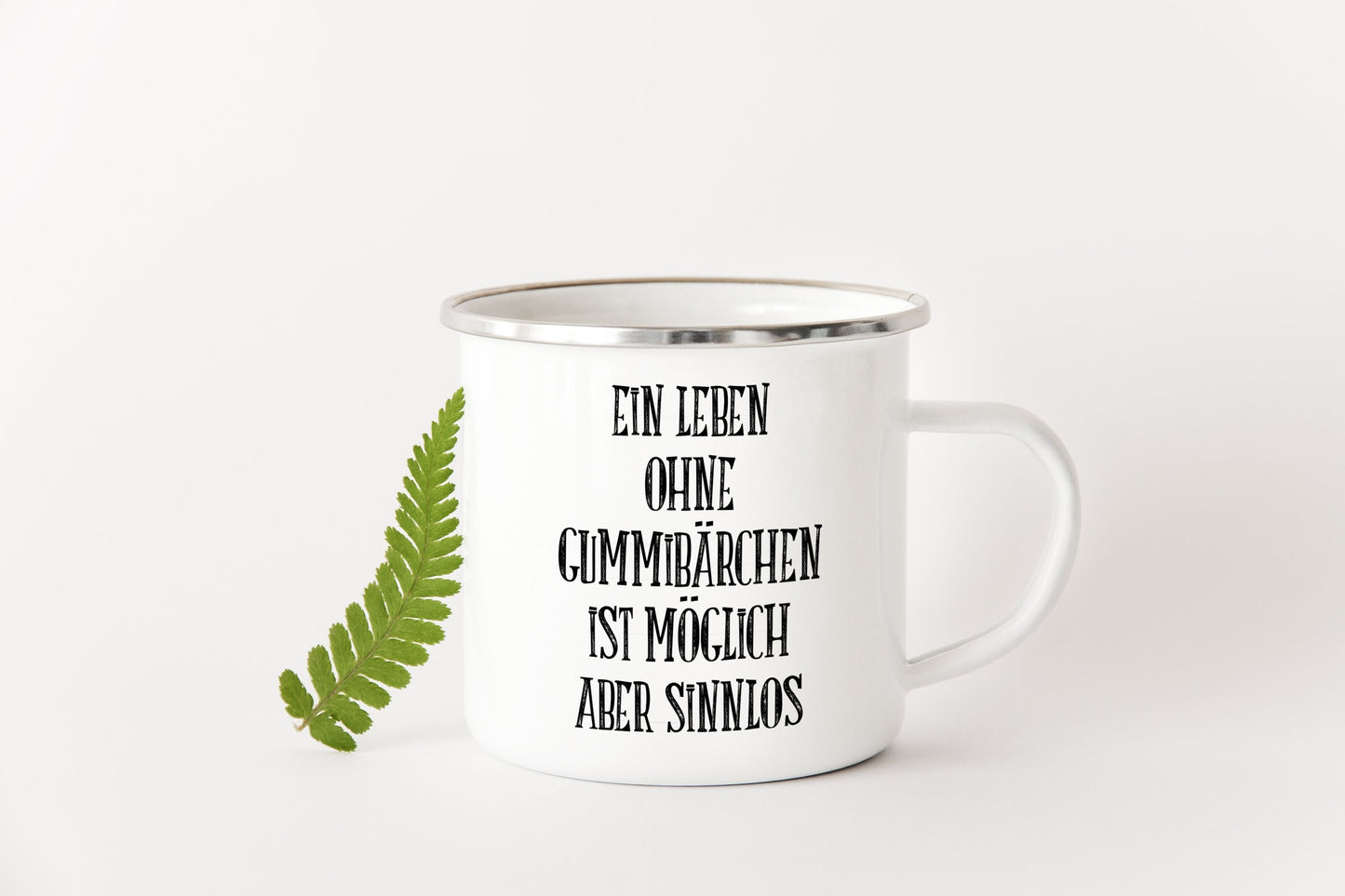 Emaille Tasse "Leben ohne Gummibärchen" - Individuelle Einladung