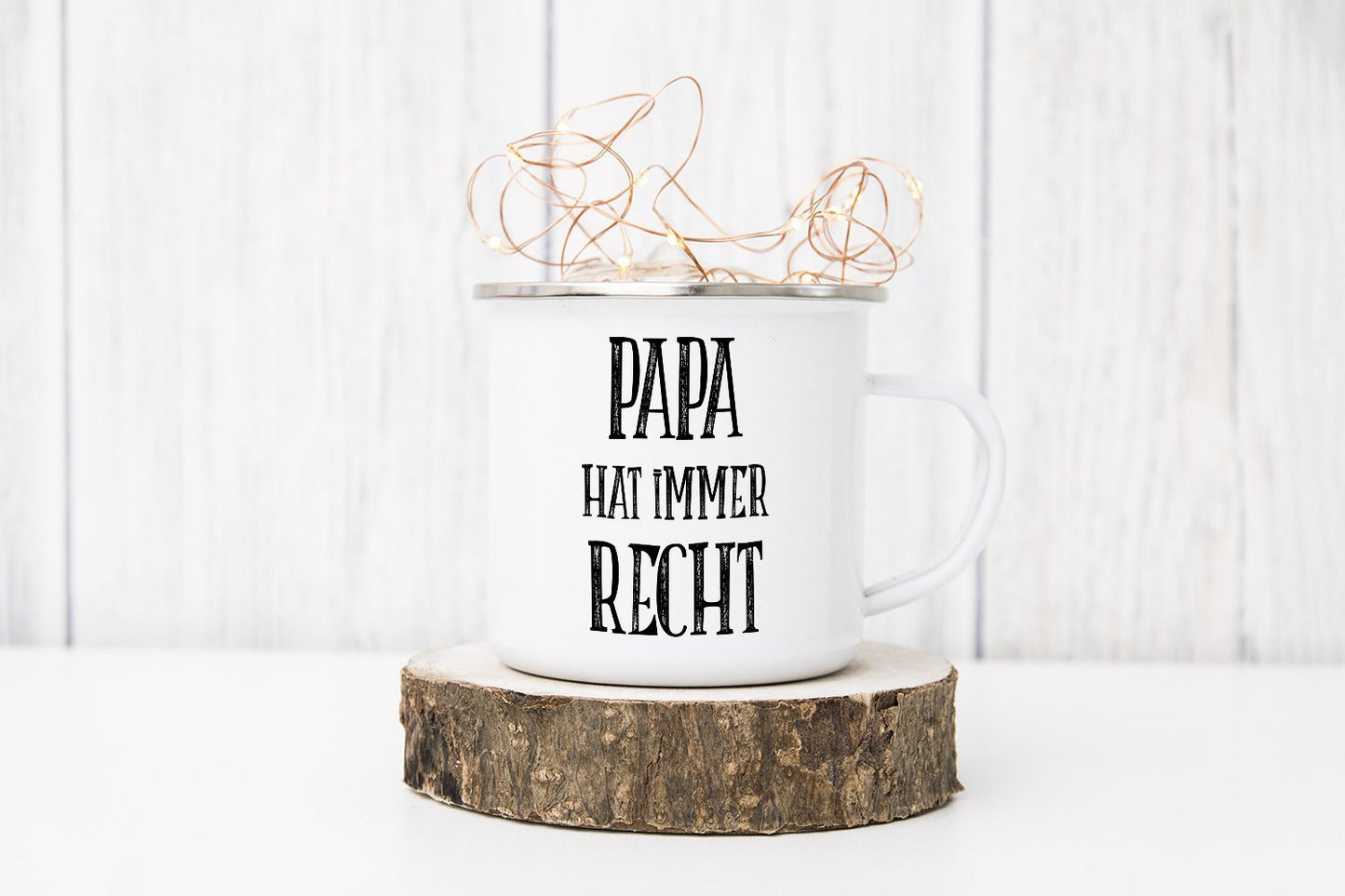 Emaille Tasse "PAPA HAT IMMER RECHT" - Individuelle Einladung