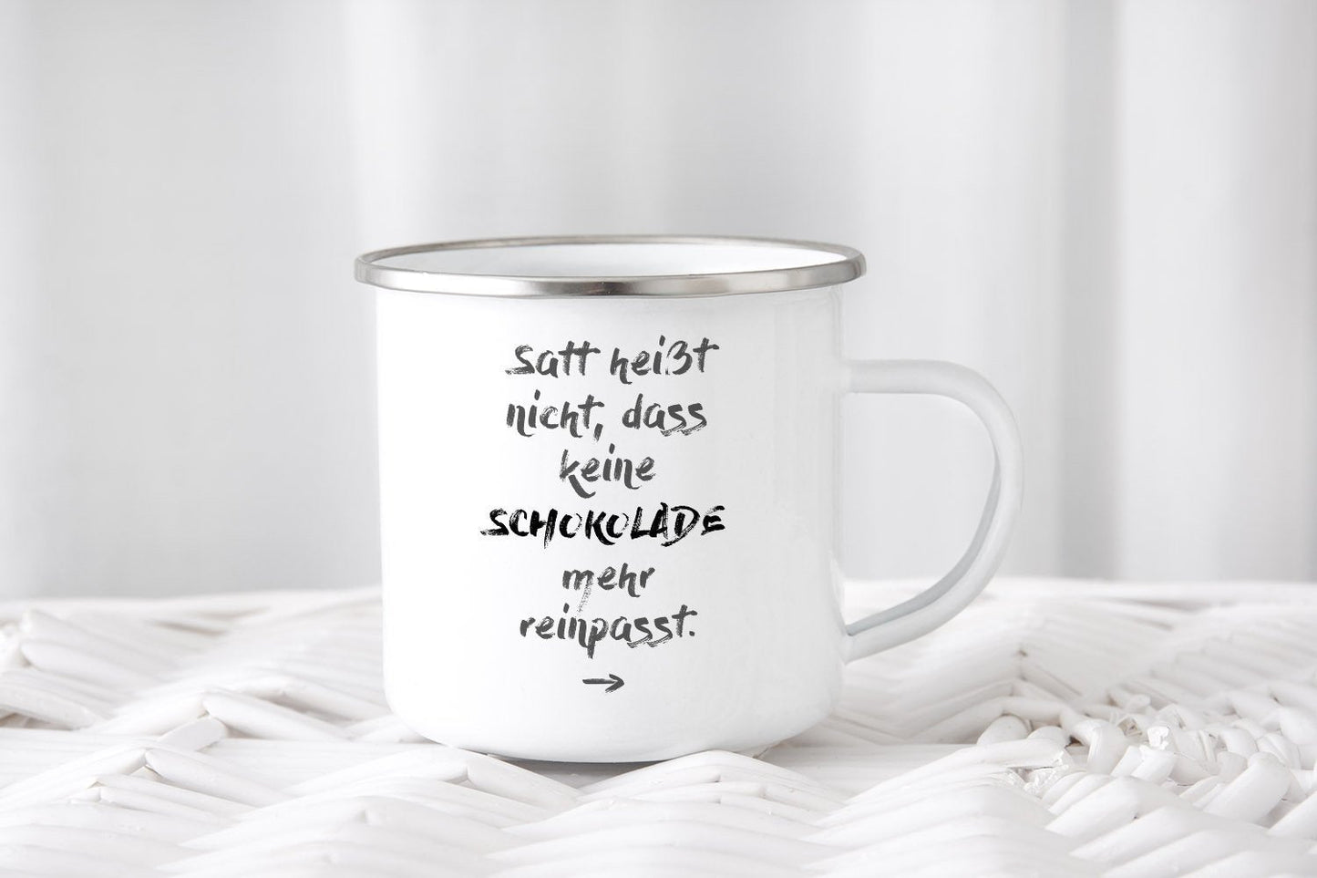 Emaille Tasse "SCHOKOLADE" - Individuelle Einladung