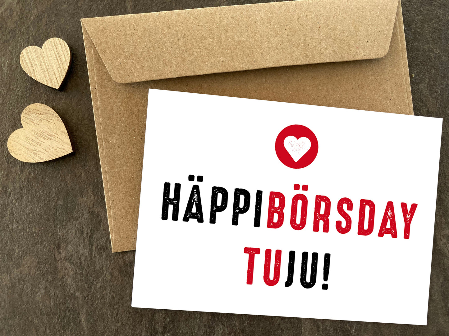 Glückwunsch - Postkarte: HÄPPI BÖRSDAY - Individuelle Einladung