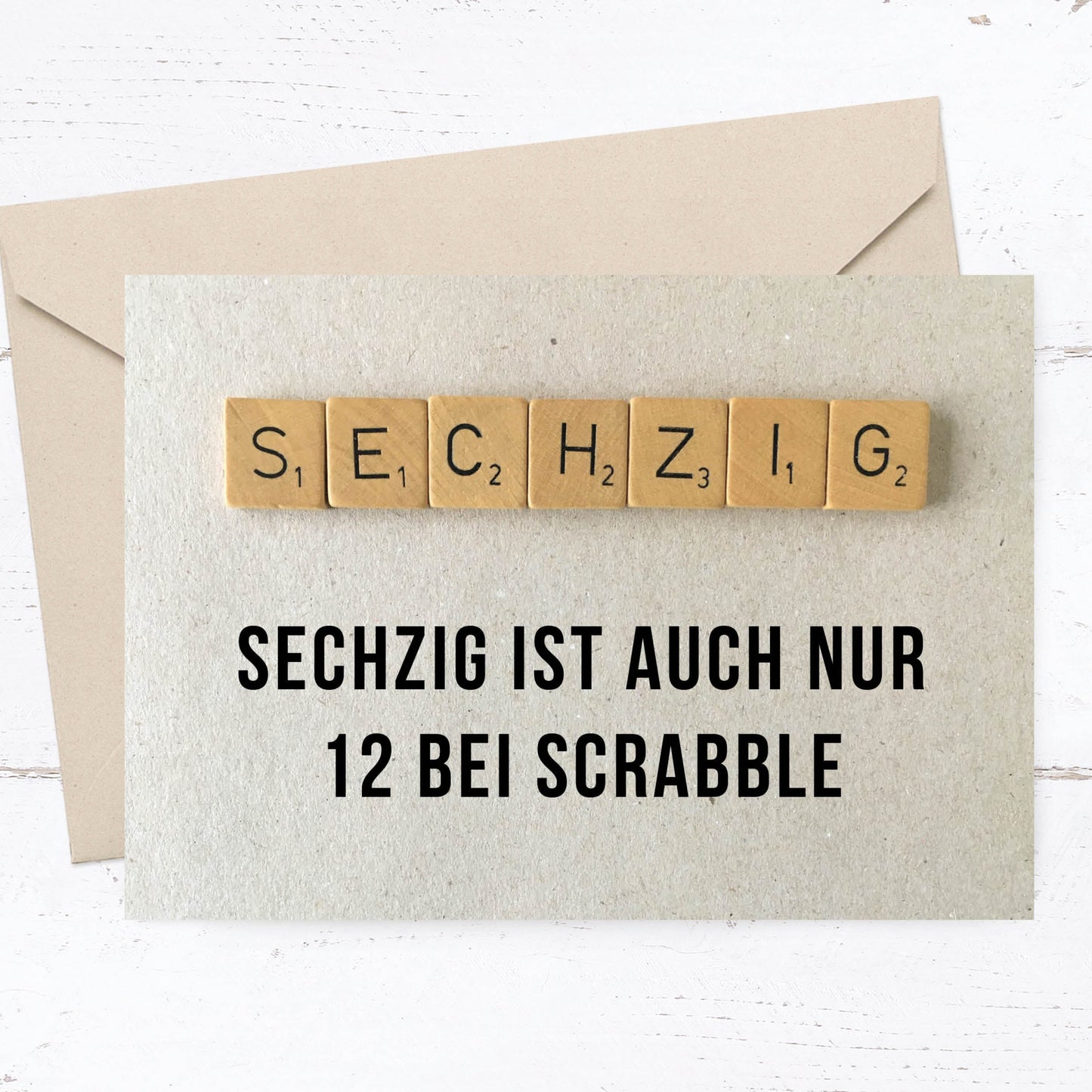 Glückwunsch - Postkarte: Scrabble 60 - Individuelle Einladung