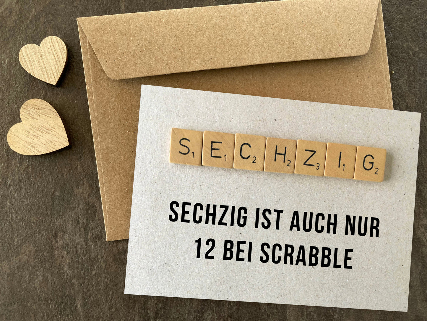 Glückwunsch - Postkarte: Scrabble 60 - Individuelle Einladung