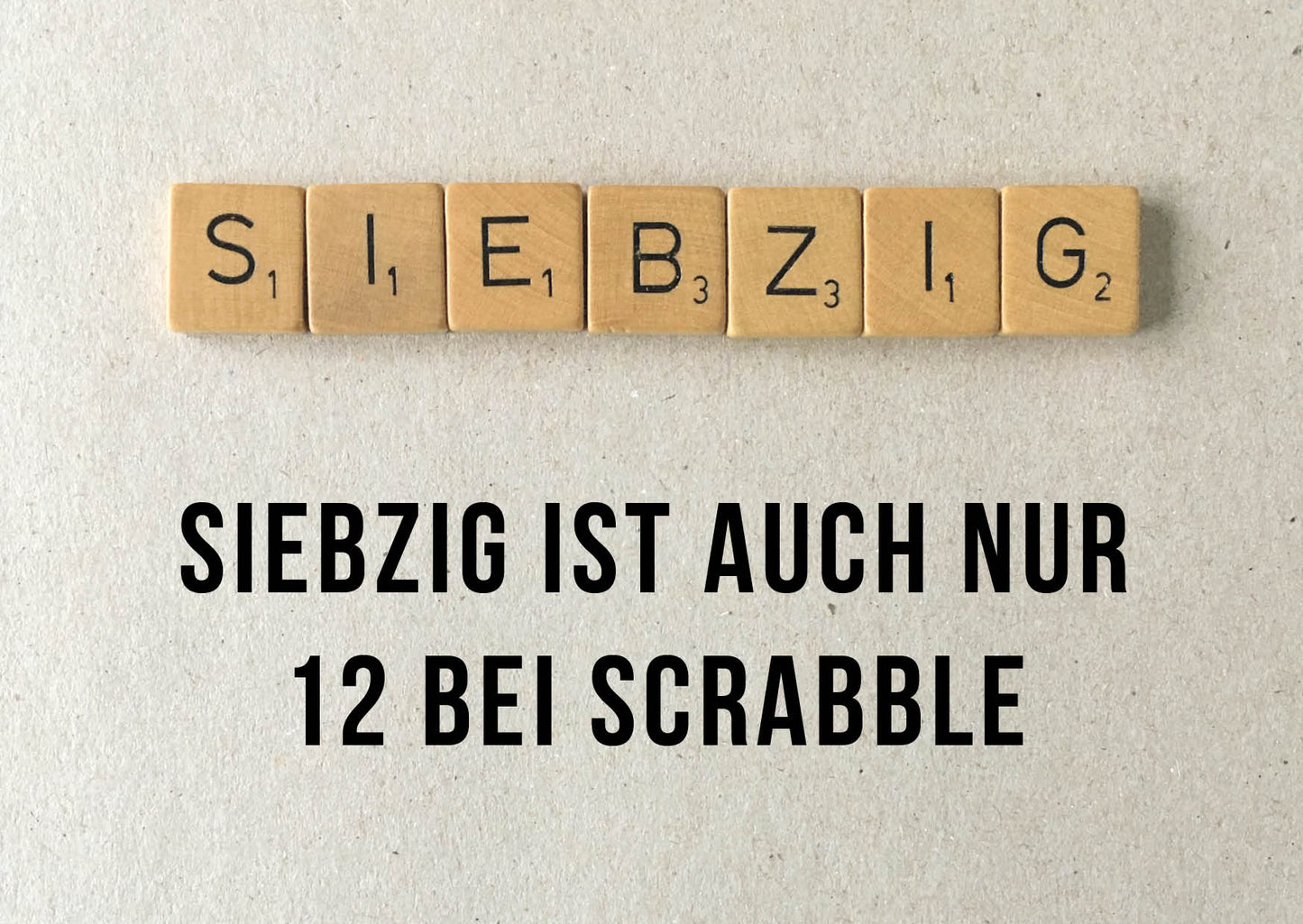 Glückwunsch - Postkarte: Scrabble 70 - Individuelle Einladung