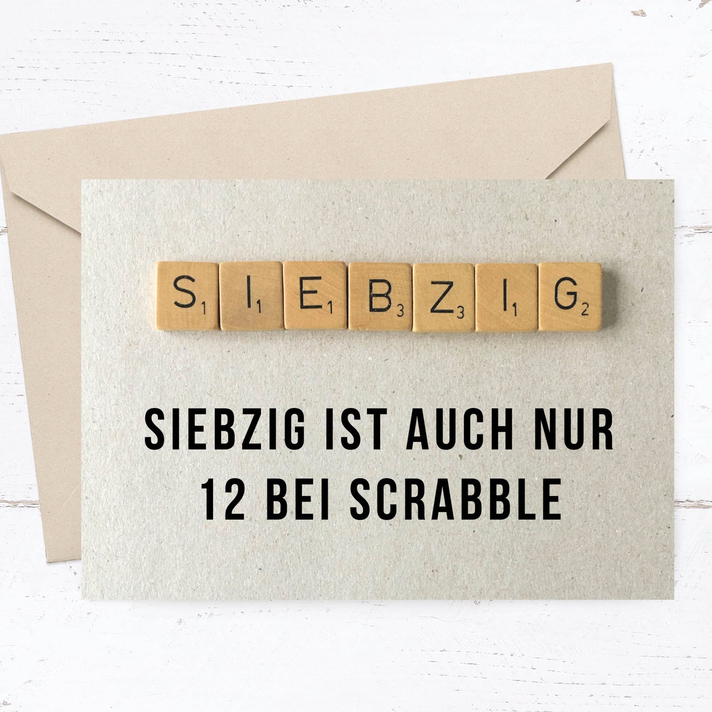 Glückwunsch - Postkarte: Scrabble 70 - Individuelle Einladung