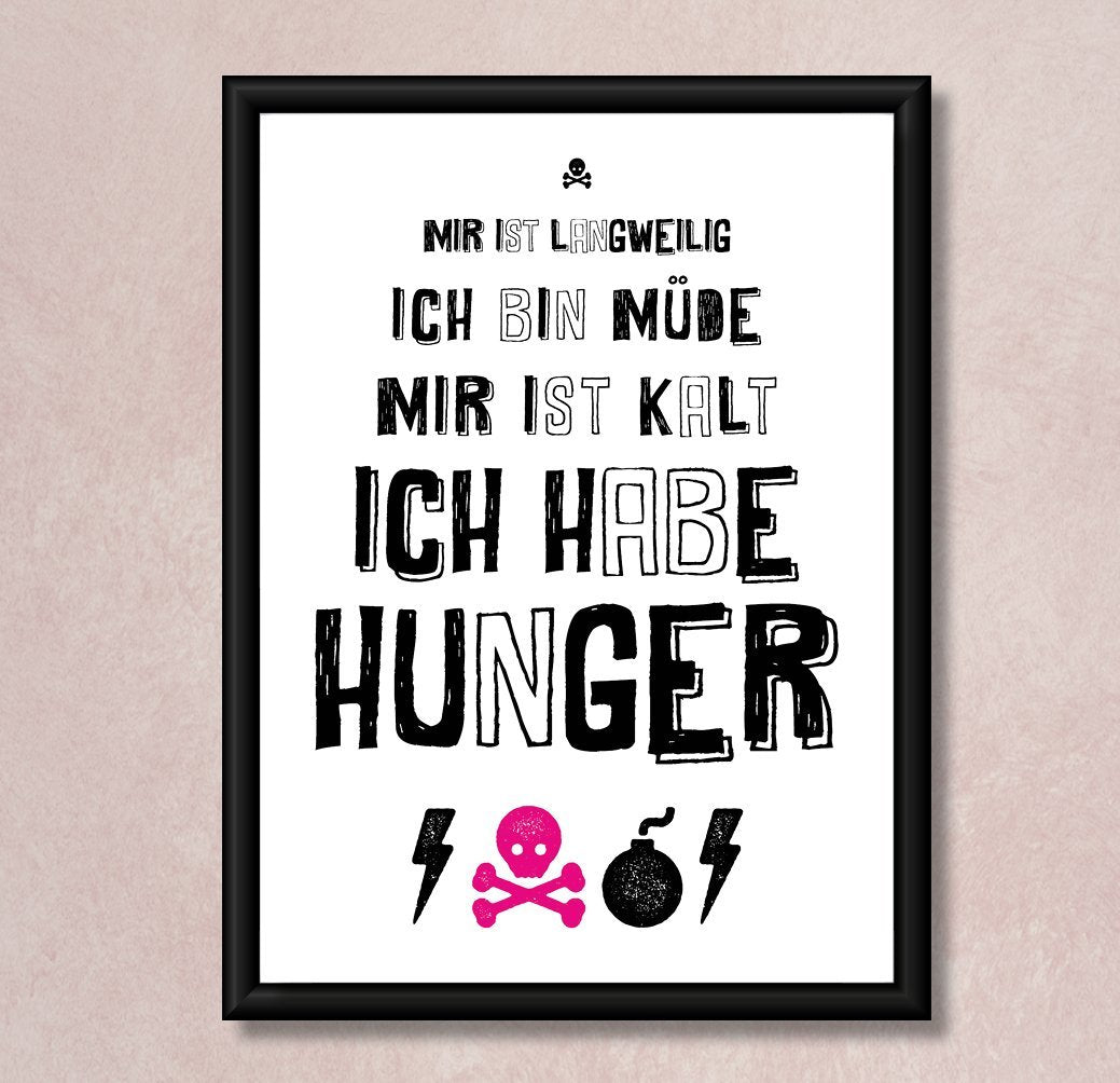 Kunstdruck Poster "Langweilig Hunger Müde" - Individuelle Einladung