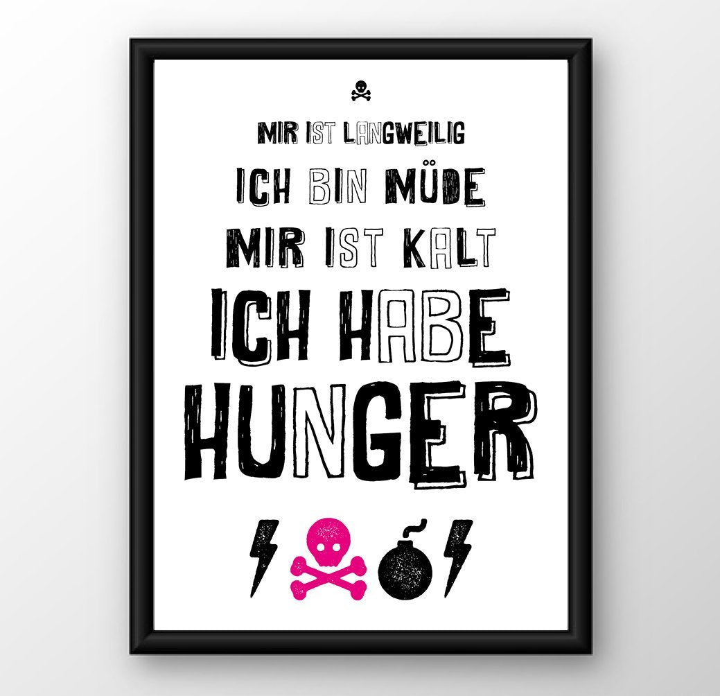 Kunstdruck Poster "Langweilig Hunger Müde" - Individuelle Einladung