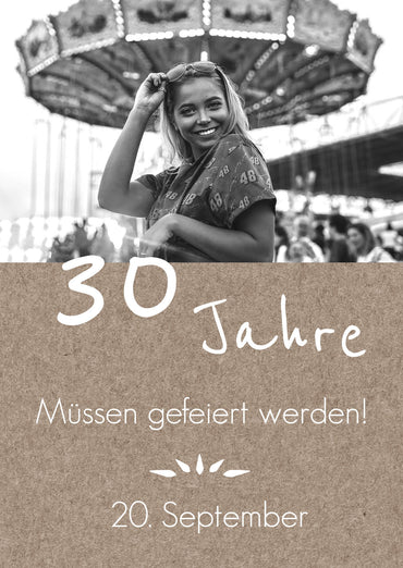 Rustikale Einladung zum 30. Geburtstag mit Foto Individuelle Einladung